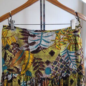 Mesmerize India Floral Flare Ruffle Cotton Skirt (Size: Large)